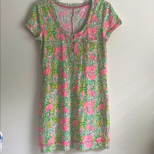 Lilly Pulitzer Pink and Green Paisley Flamingo Knit Dress Size S